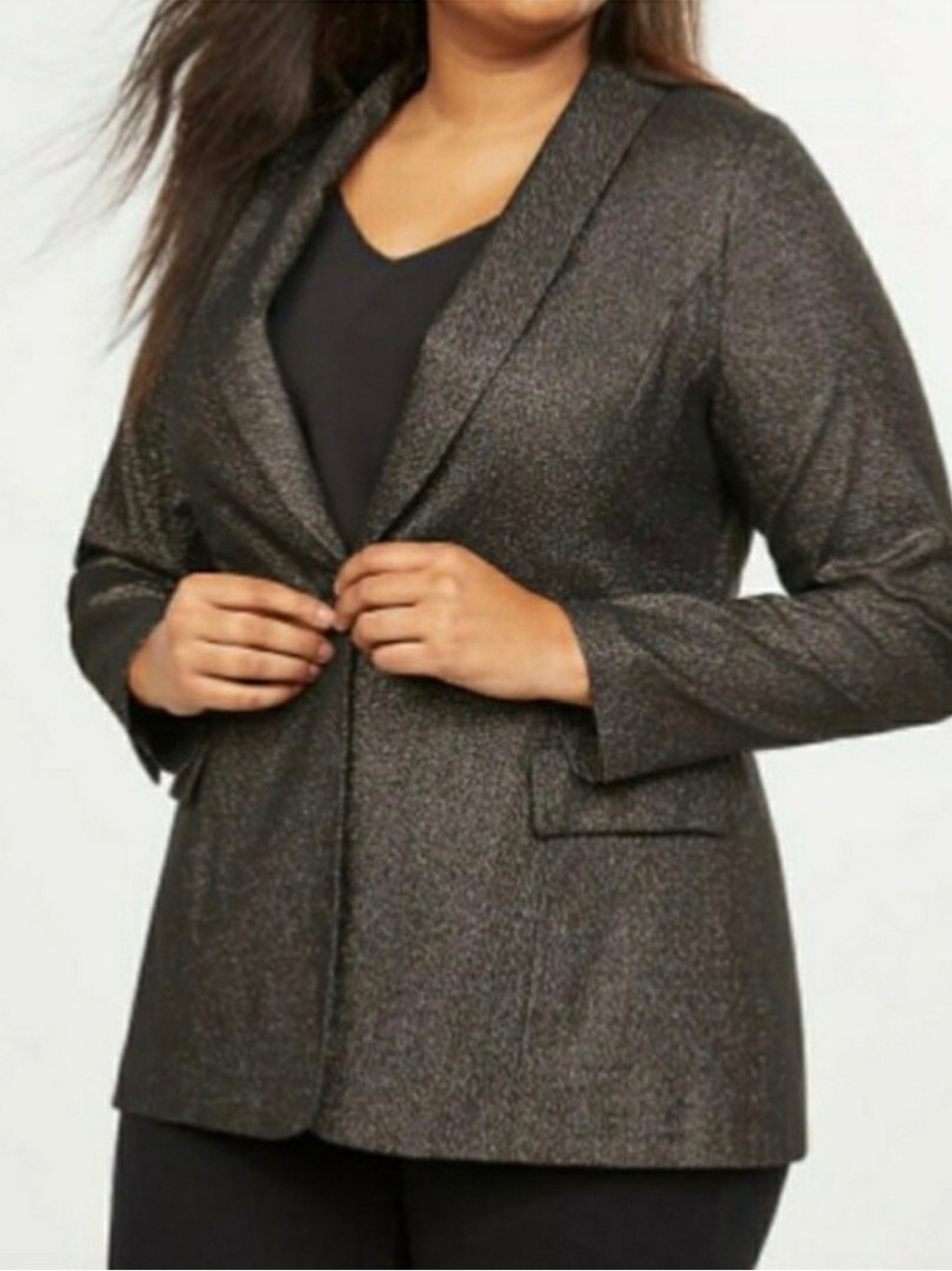 Lane Bryant Metallic Black & Gold Blazer Jacket